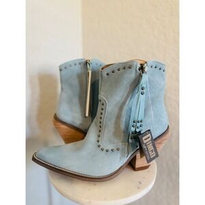 Dingo Womens Classy N' Sassy Snip Toe Leather Ankle Boots, Size 9 Denim Blue NWT